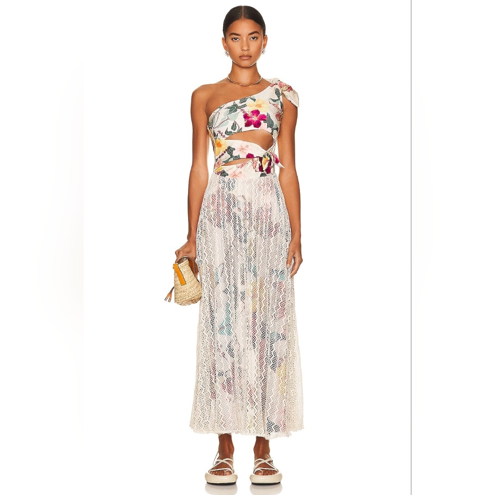 PatBo Hibiscus One-Shoulder Layered Maxi Dress